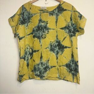 Bellambia Linen Short Sleeve Shirt Lagenlook Top Tie Dye Print Italy Size Small